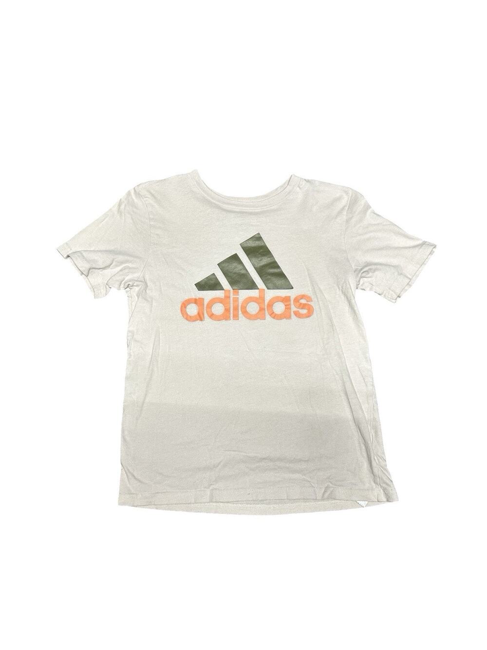 Adidas Kids Logo Graphic T-Shirt White Orange Green Size Medium